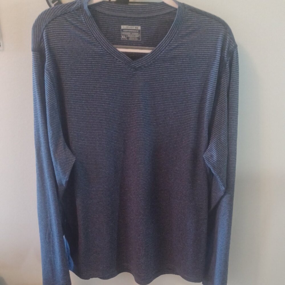 Layer 8 Performance Quick Dry Blue Striped Long Sleeve V Neck Mens Tunic XL